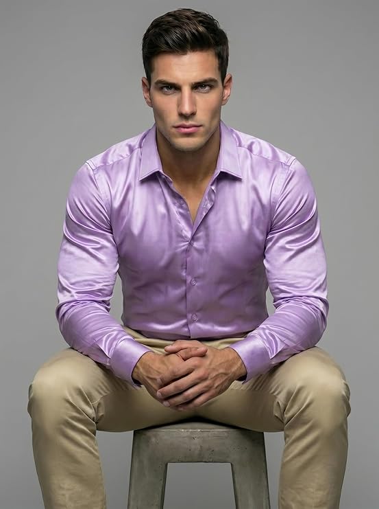 Men’s Satin Casual Shirt | Premium Solid Poly Satin | Wrinkle-Free, Full Sleeve Regular Fit Office, Business Wear