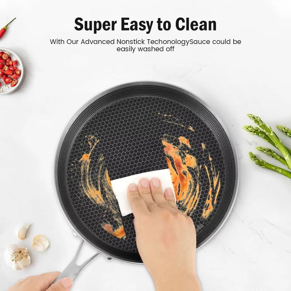 D2 Stainless Steel Crepe Pan Non-Stick Pots Honeycomb Coating Frying Pan Pizza Tray 24/26/28cm Kitchen Cookware Pancake Egg Pan
