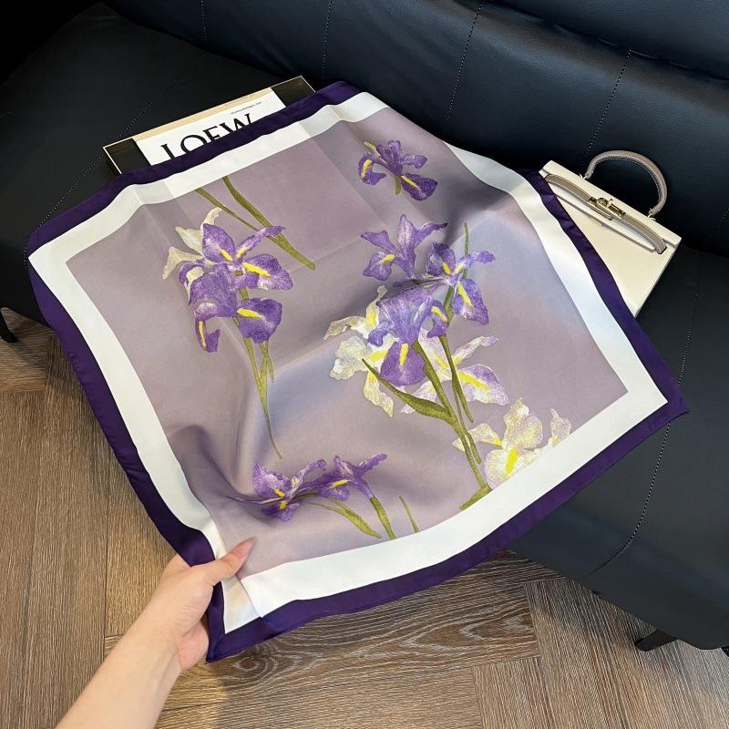 Silk scarf women's spring and autumn decoration versatile ins simple style striped square scarf streamer simulation silk fashion scarf scarf scarf
