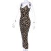 Leopard Print Sleeveless V-neck Sexy Midi Dress Spring Women Fashion Streetwear Party Outfits