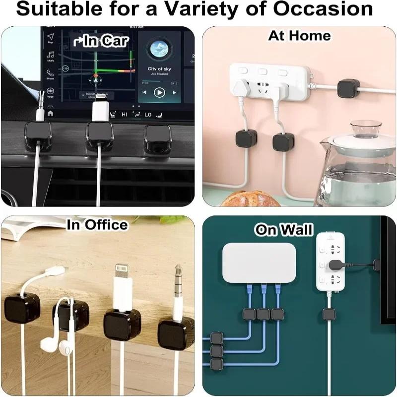 36/16/8/4PCS Magnetic Cable Clips Cable Smooth Adjustable Cord Holder Under Desk Cable Management Wire Keeper Cable Organizer