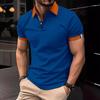 Men's Spring Summer Button Polo Shirt Short Sleeve Color Block T-shirt Fashion Casual Turn-Down Collar Top