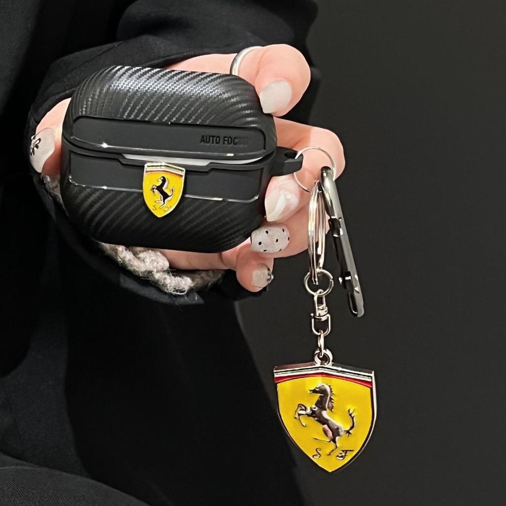 Wireless Bluetooth Earphone Case Air pods 1/2/3/4/5 Pro2 Soft Cover & Metal Emblem Keychain For Ferrari 308 GT4 328 GTB GTS F355 JG7