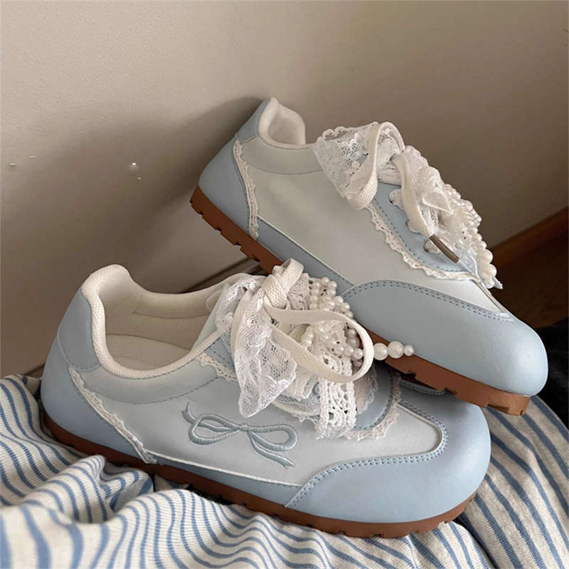 

Кружевной бант балетки женские летние новые универсальные маленькие белые туфли на плоской подошве спортивные повседневные кеды 40 синий