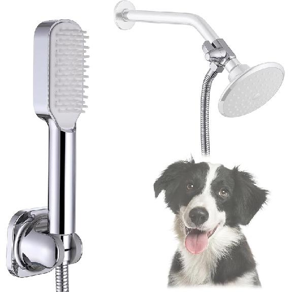 Dog Shower Attachment Set for Pet Bathing and Dog Washing-Dog Shower Sprayer Kit with Hand Held Shower Head and Water Hose and Shower Arm Diverter