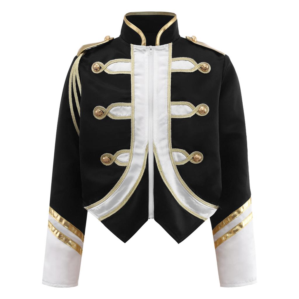 Jungen Trompeten Ehrengarde Team Uniform Marschkapelle Jacke Kontrastfarbe Langarm Reißverschluss Mantel