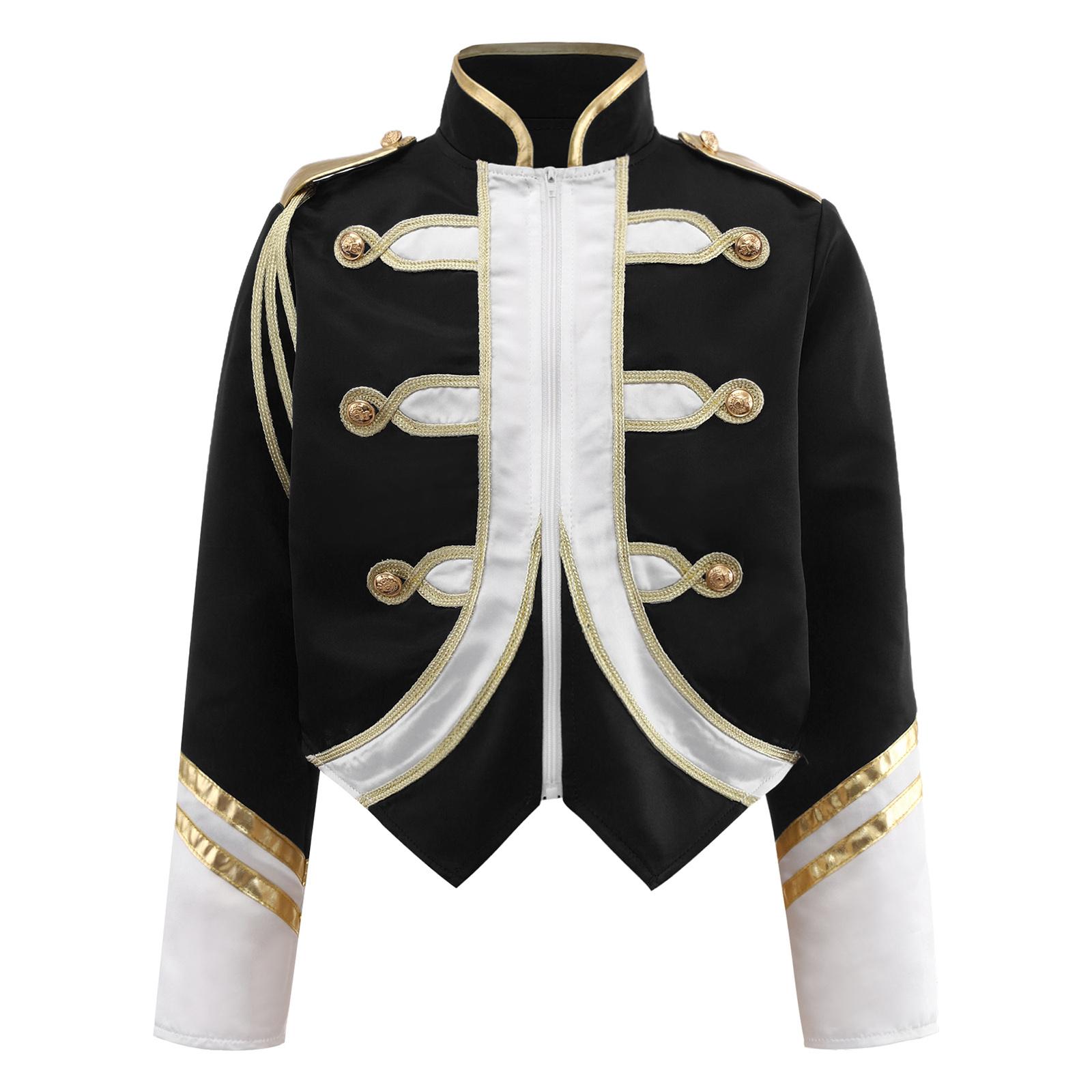 

Boys Trumpet Honor Guard Team Uniform Marching Band Jacket Contrast Color Long Sleeve Zip Up Coat 5-6 Years чорний