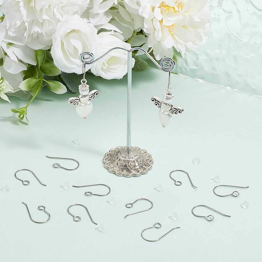 Beebeecraft 1 Box 20Pcs Pure Titanium Earring Fish Hooks Silver Earring Hooks for DIY Jewelry Making (21 Gauge)