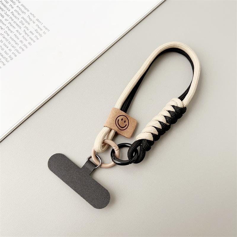 New Short Phone Lanyard With British Style Contrasting Color Weaving and Fashionable Smiling Face Wrist Strap for Phone Cases