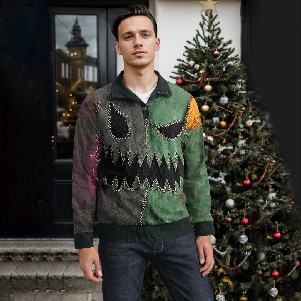 Men's Halloween Printed Corduroy Button Shirt