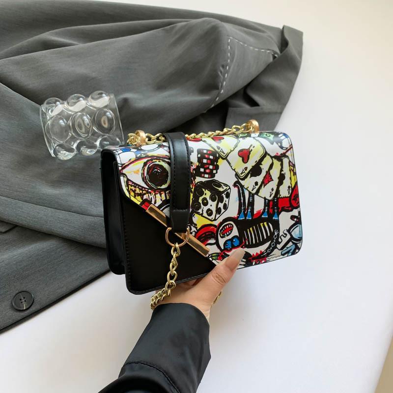 

2024 Новая Модная Маленькая Сумка Через Плечо с Принтом Граффити Стильная Сумка Кроссбоди для Женщин чёрный