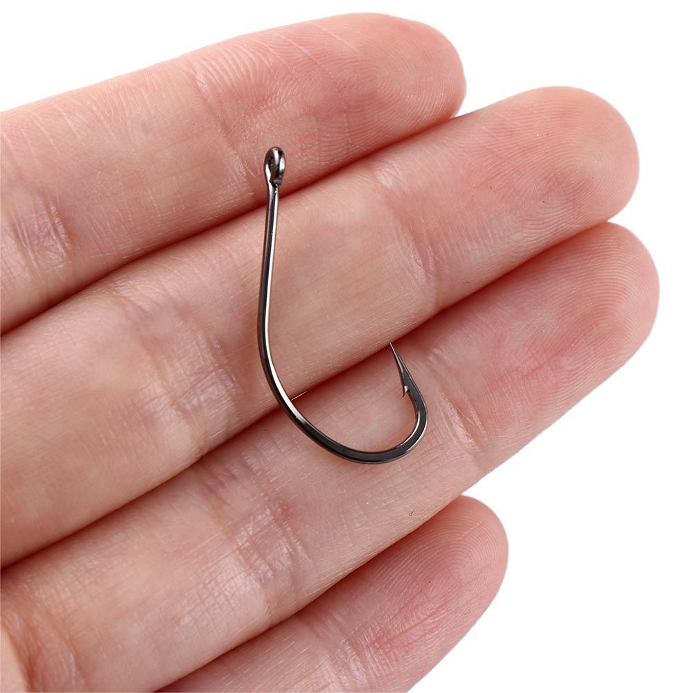 Black Nickle Big Long Shank Off-set Fishing Hook Barbed Fishing Hooks Flattened Sharped Fishhooks