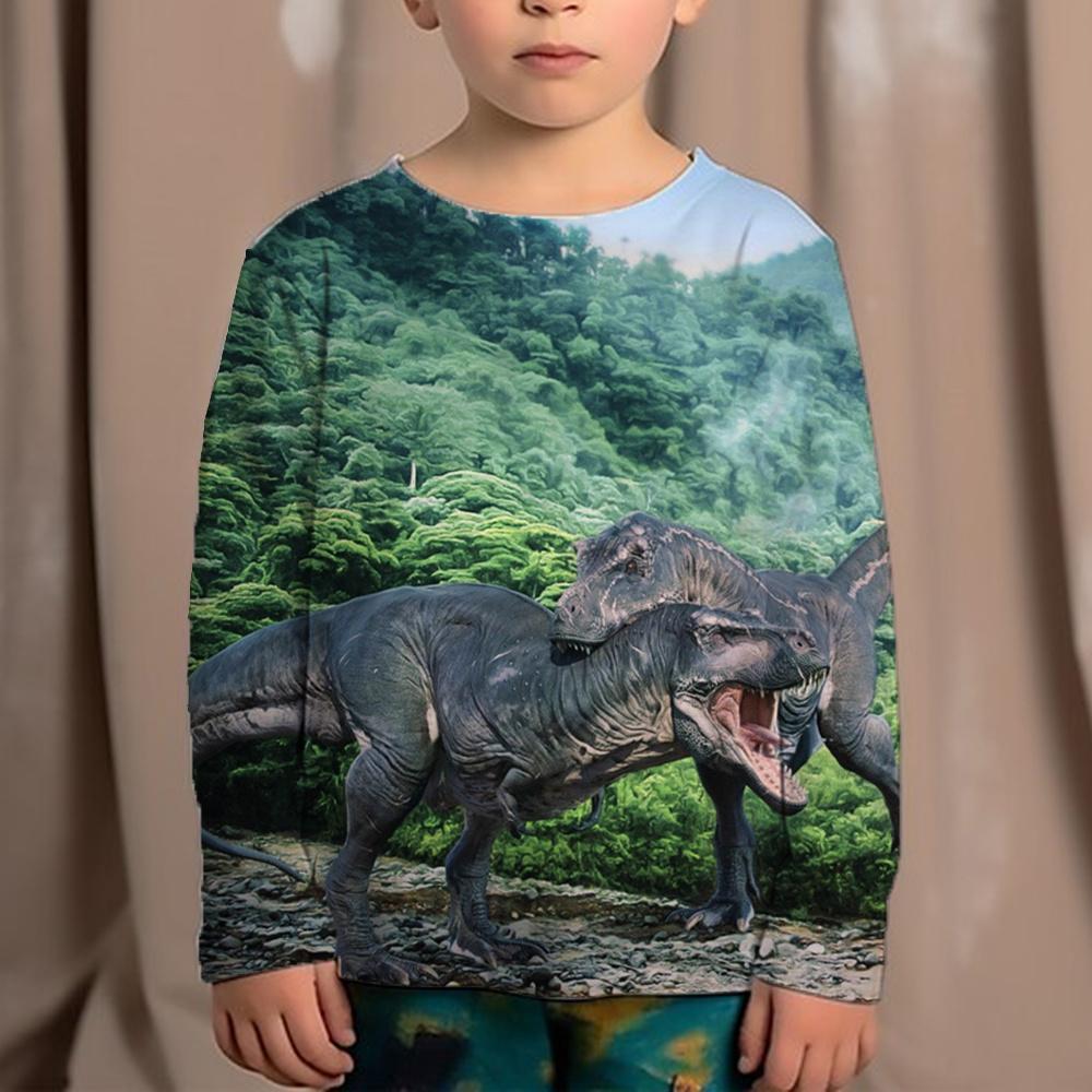 Korean Children's Clothing 2023 Kids Replica Brands 3d Print Animals Dinosaur Tops For Boys Fashion Autumn T-Shirt Full Sleeve