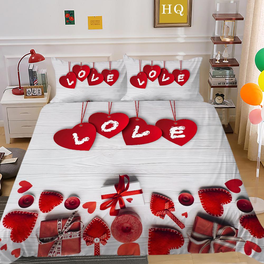 3D Valentine's Day Bedding Set King Queen Bed Duvet Cover Pillowcase 2/3pcs Newlywed Couple Duvet Cover Soft and Quick Drying Home Textile