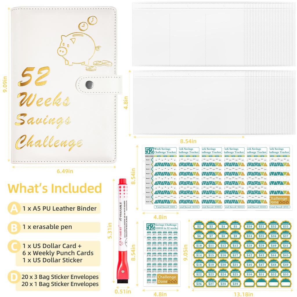 Cross-border 52-Week Savings Challenge Gift Notebook-Save Money Cash Savings Book with Loose-leaf Binding