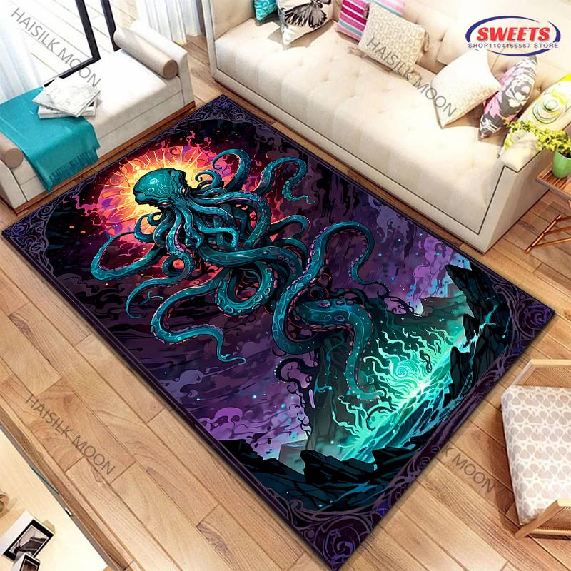 Dywan z nadrukiem o tematyce ośmiornicy olbrzymiej Nowość! Wytrzymałe do salonów, sypialni, biur, trwałe maty do prania w pralce