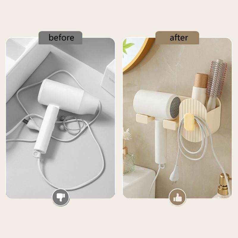 Adhesive Bathroom Hair Dryer Holder Vanities Storage Station For Styling Tools Makeup Accessories Easy Installation