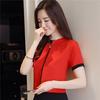 SURWENYUE Chiffon-Kurzarmbluse, Hemd, Büro, Damen, Damenoberteile, schmal, solide, rote Damenbekleidung