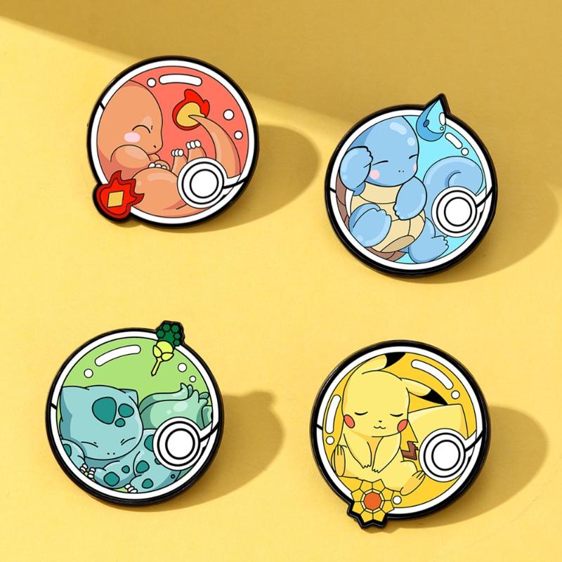4Pcs Pokemon Enamel Pins Set Pikachu Charmander Play Poké Ball Brooch Cute Lapel Cosplay Badges Cartoon Jewelry Accessories
