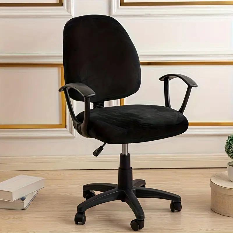1Set Solid Color Velvet Office Chair Cover Soft Computer Chairs Covers Rotating Armchair Cover Seat Slipcovers Protector Decor