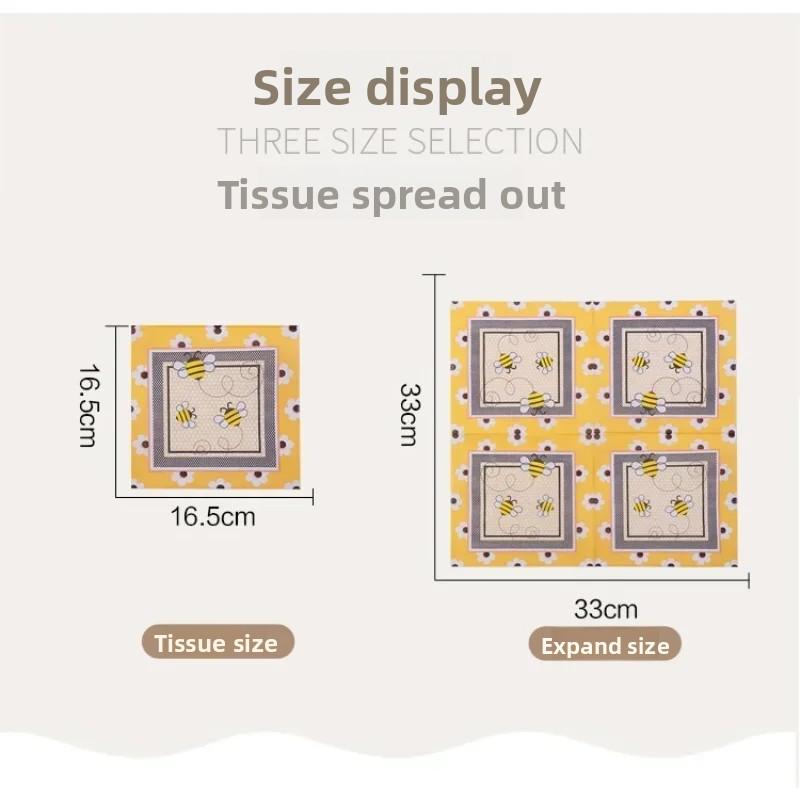 Bee Napkins, 20-pcs Yellow Black White Cartoon Bee & Flower Pattern Paper Napkins for Kids Birthday Party, Pure Wood Pulp, Naturalis