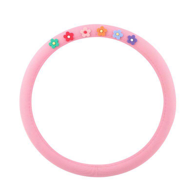 

Car Steering Wheel Cover Summer Korean Cute Anti-Slip Sweat-Absorbent Breathable Car Handle Cover Universal for All Seasons Women s Net Round Pink Hyuna Flower [Ice Silk Style]