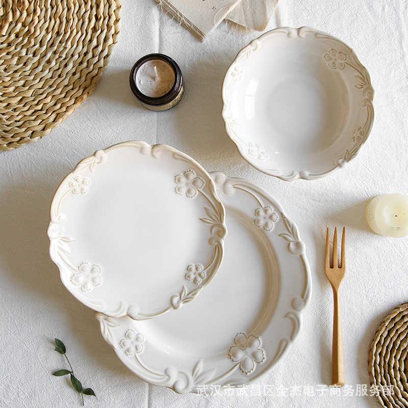 Elegant Retro Embossed Ceramic Dinner Plate Collection