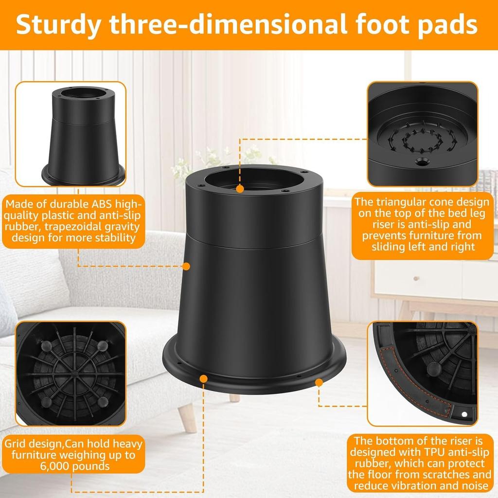 Bed Risers 4-Pack Chair Raisers Table Leg Extenders Round Furniture Risers Rubber Sofa Riser Supports up to 6000 Lbs Bed Frame Riser Desk Riser Blocks