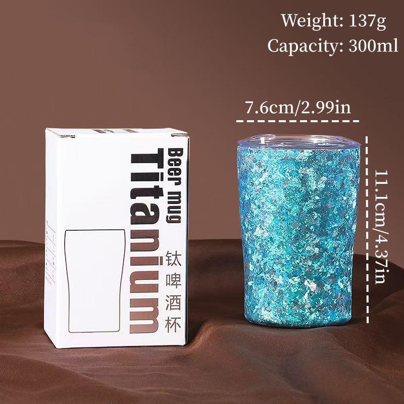 Stylish Pure Titanium Double-Wall Beer Mug Office Lightweight Travel Coffee Cup Car Portable Straw Insulated Cup Titanium Cup