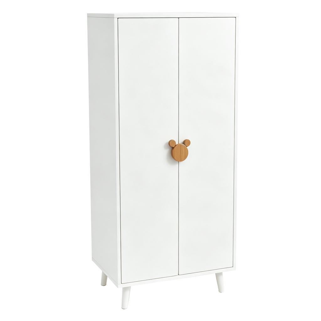 Wardrobe (single Item 70 × 55 × 170 Cm), Double Door Design with Large Storage Compartments, Cartoon-shaped Handles and Raised Feet, Wood Color