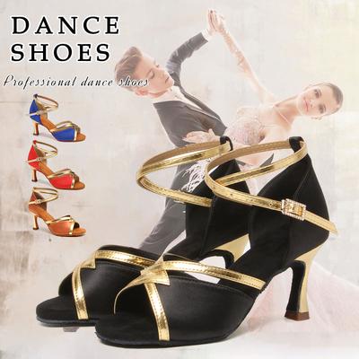Latin Dance Shoes  Satin Sandal Ladies Latin Dancing Shoes Pro Soft Sole High Heels Comfortable Stable