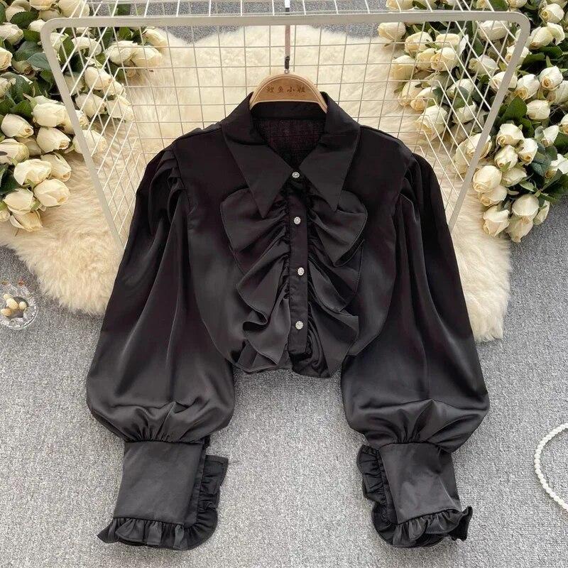 Autumn Long Sleeve Blouse Sweet Ruffles Tops Luxury Style Long Sleeve Shirt Elegant Women Casual Shirts Loose Clothes 29922