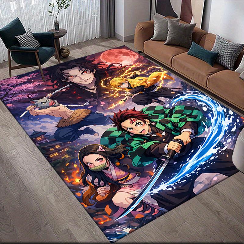 Demon Slayer Anti-Slip Floor Mat, Rectangular Carpet for Bedroom, Game Area & Living Room, Stylish Home Decor