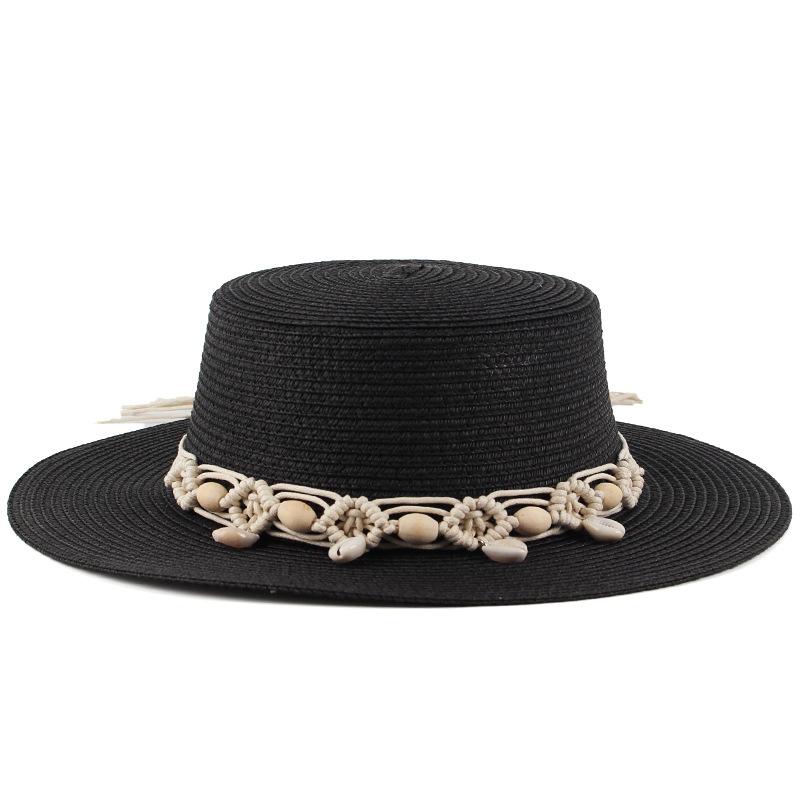 Spring and summer women's fashion shell braided flower belt decorative flat top top hat British lady style small straw hat vacation visor