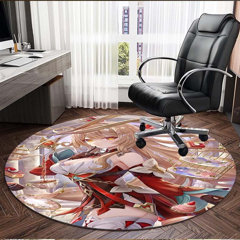 Genshin Impact Print Round Rug, Washable Floor Carpet, For Entryway Dorm Laundry Room Office Study, Home Decor Birthday Christmas Gift