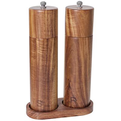 Salz- und Pfeffermühlen-Set aus Holz, nachfüllbar, mit passendem Holztablett – hohe 20,3 cm große Salz- und Pfefferstreuer aus Akazienholz