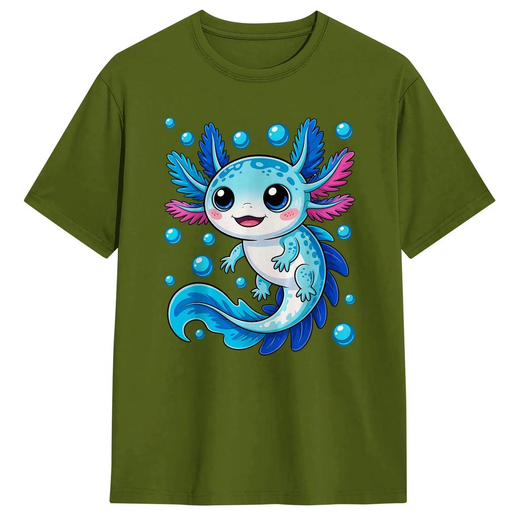 Fun Blue Axolotl Kawaii Lover Tshirts Unisex Round Neck Cotton T Shirt Short Sleeve Tee Shirt Classic Tops