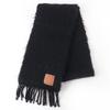 Great Scarf Anagram Leather Patch with Fringe Black Mohair Women Used