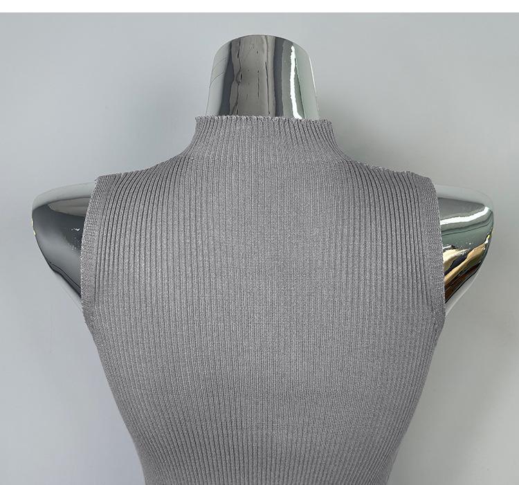 Korean Dongdaemun High Neck Sleeveless Knit Dress - Women's Slim Fit Sexy Short Skirt