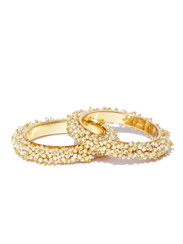 Women's Jewellery Traditional Pearl Studded Gold Plated Bangles for Women and Girls