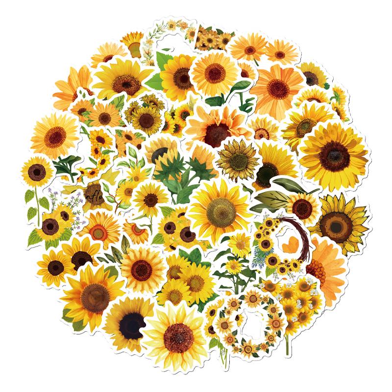 50Pcs Sunflowers Stickers DIY Aesthetic Flowers Vinyl Decals Stickers for Water Bottle Laptop Cup Luggage Flasks Stickers