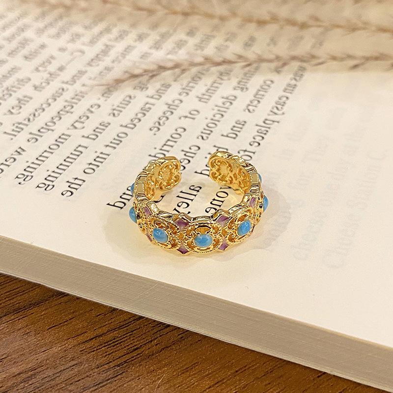 New Chinese Enamel Oil Pattern Ring Light Luxury High Sense Internet Celebrity Foreign Style Versatile Ring
