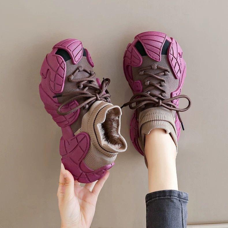 

Хлопковая обувь, утепленные носки, новая повседневная обувь, кроссовки с толстой подошвой, осенне-зимние, теплые, с плетением осьминог-муха 35