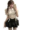 Korean-Style Summer Women's Two-Piece: Bow Tie Strap Top & Waist-Cinching Lace Ruffle Skirt