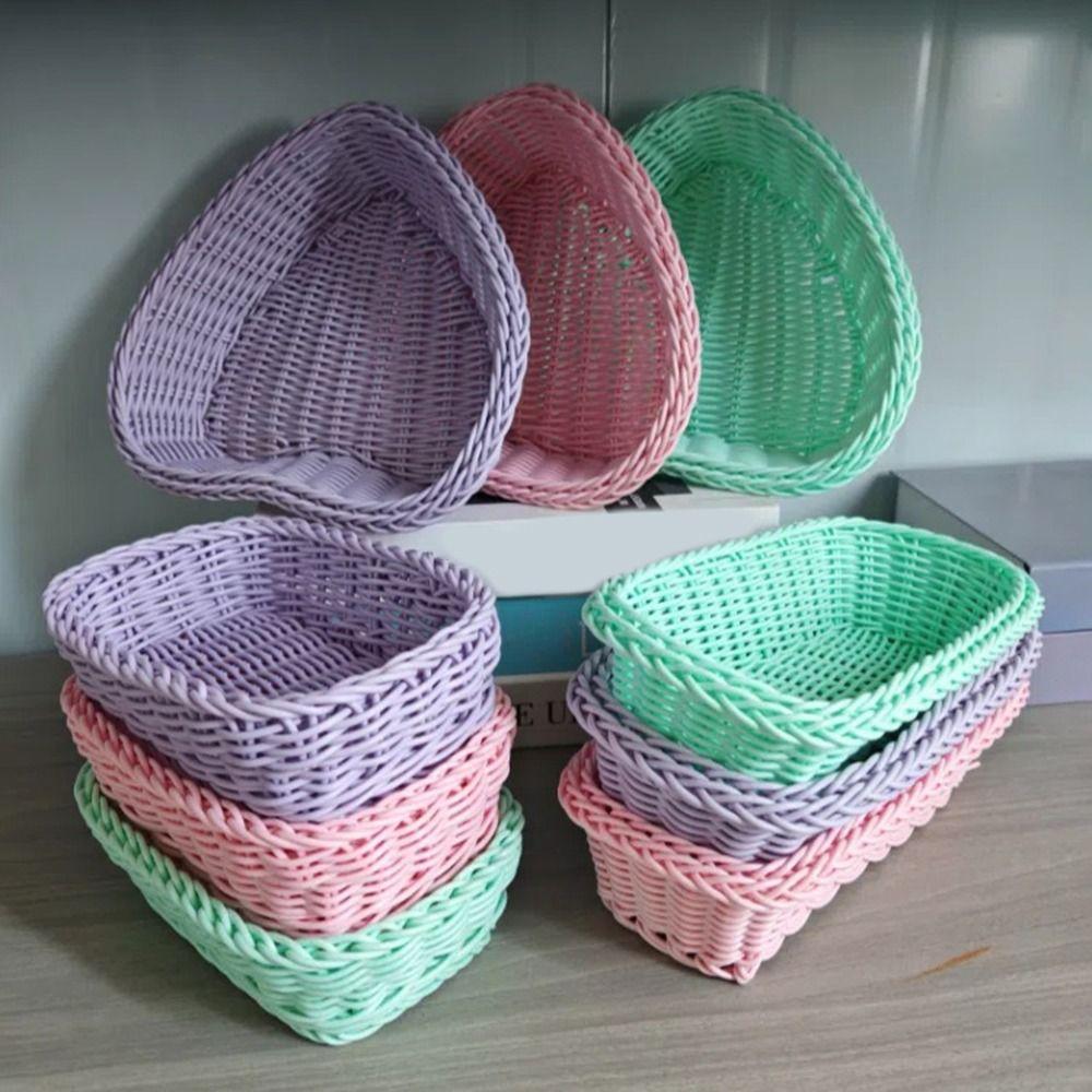 Hand Woven Wicker Basket Plastic Picnic Serving Basket New Desk Organizer  Fruit Display