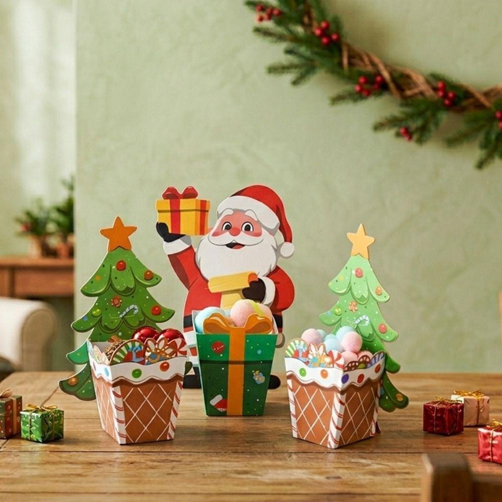 10PCS Cartoon Santa Xmas Tree Christmas Gift Boxes Party Decorative Boxes  Merry Christmas