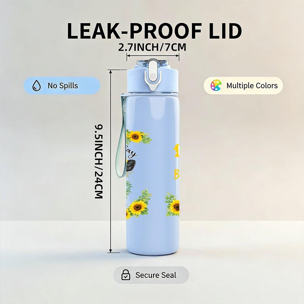 1PC Sunflower Thankful Quote Print 750ml Color Plastic Sports Water Bottle Leakproof Flip Straw Lid Suitable for Sports Office Home Use