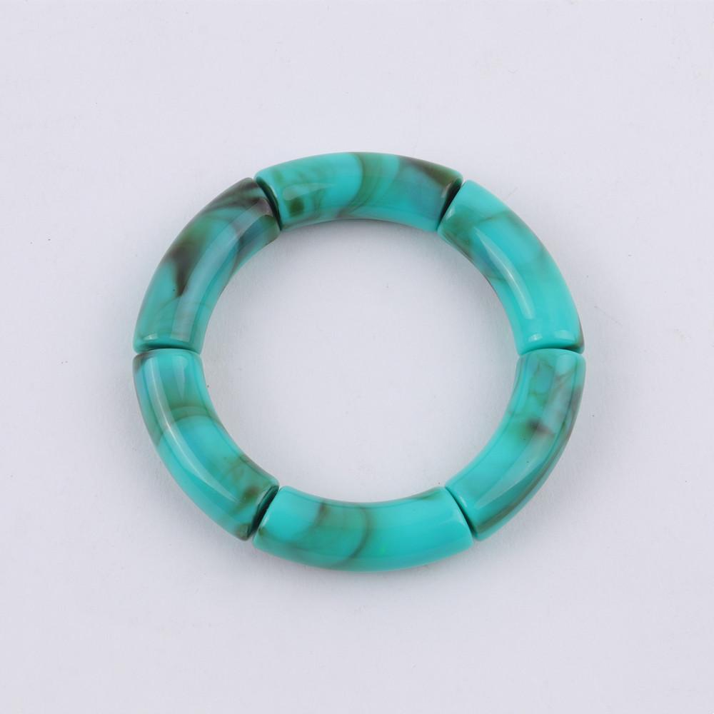 New Mixed Gold Color Tube Beads Acrylic Bracelets Bangles for Women Men Stretch Bamboo Curved Resin Bracelet Stack Jewelry Gifts