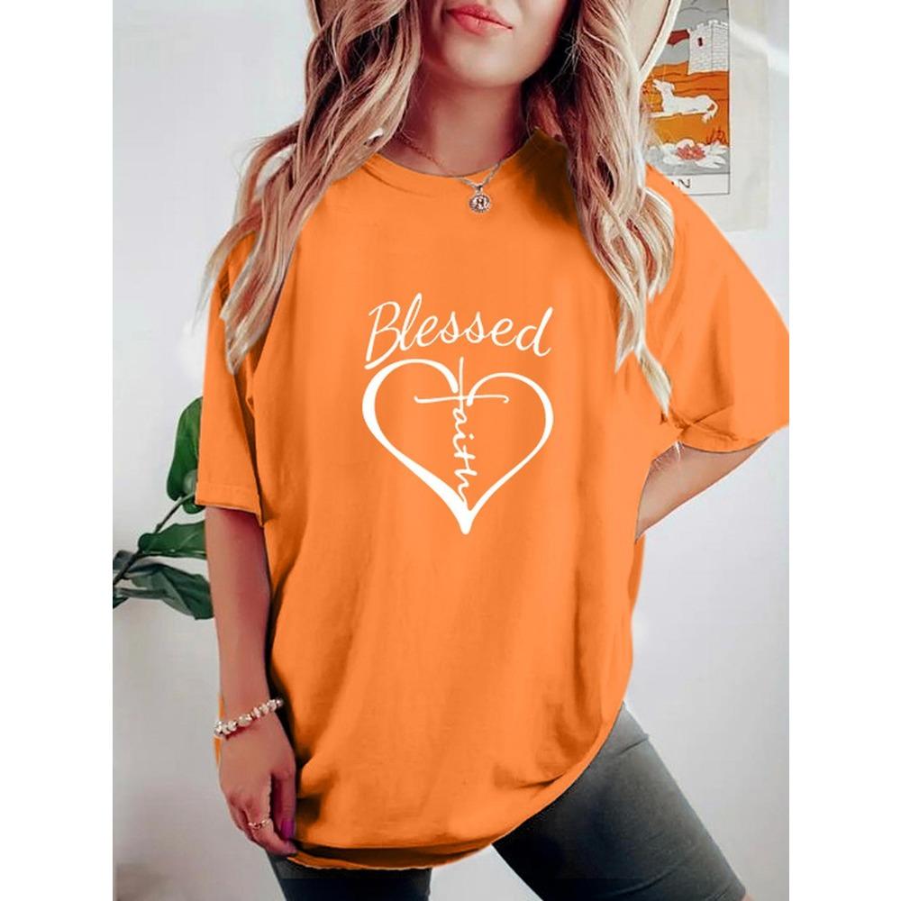

Plus size women s clothing, fashionable printed round neck T-shirt, casual style for women, XXS