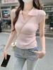 Polo collar short-sleeved t-shirt women's summer new slim-fit inner bottoming shirt small fly-sleeved knitted sweater top trendy